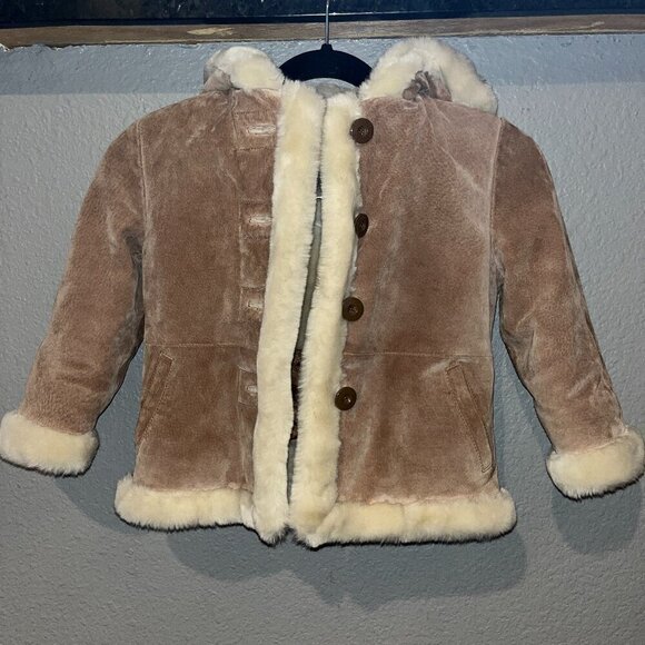 WILSONS LEATHER KIDS Leather Suede Shearling Lining & Hood Toddler Coat Size XS - Picture 1 of 16